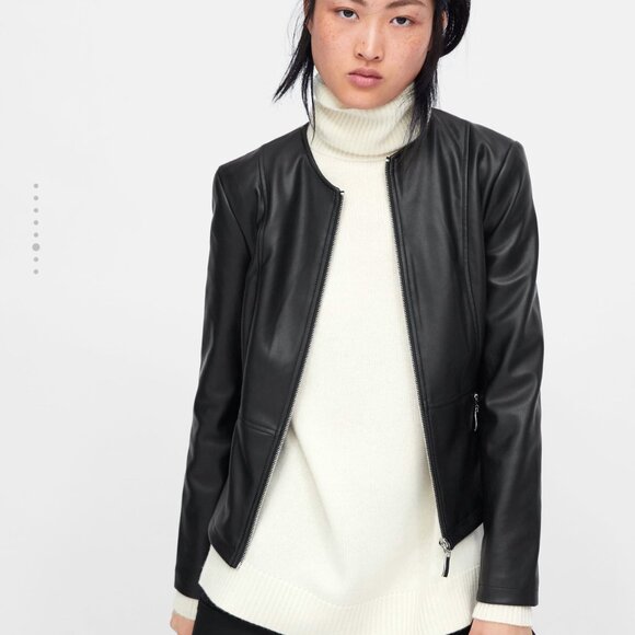Zara Faux Leather Black Jacket - Picture 6 of 7